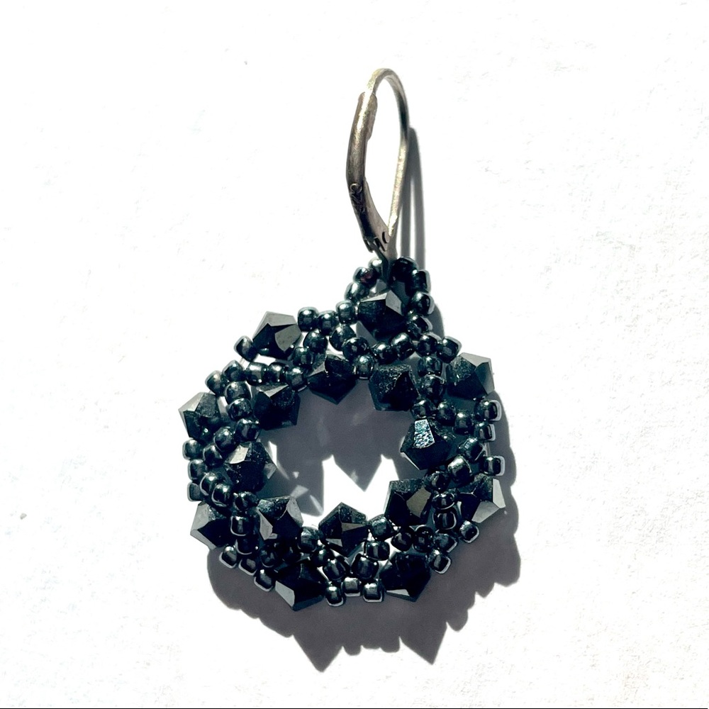 Black Sparkle Beaded Wreath Earrings - Picture 3 of 6